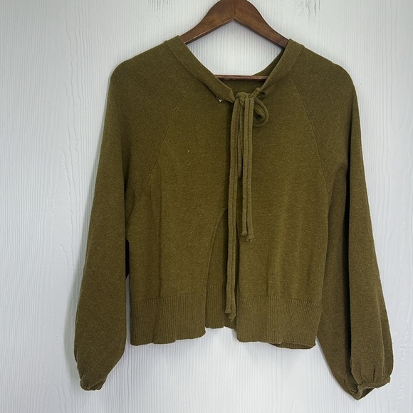Zara - Olive Green Split Back Tie At Neck Long Sleeve Lightweight Sweater Small - Picture 9 of 11
